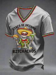 Men's Funny Cinco De Mayo Bitchachos Skull Print V-neck Tee