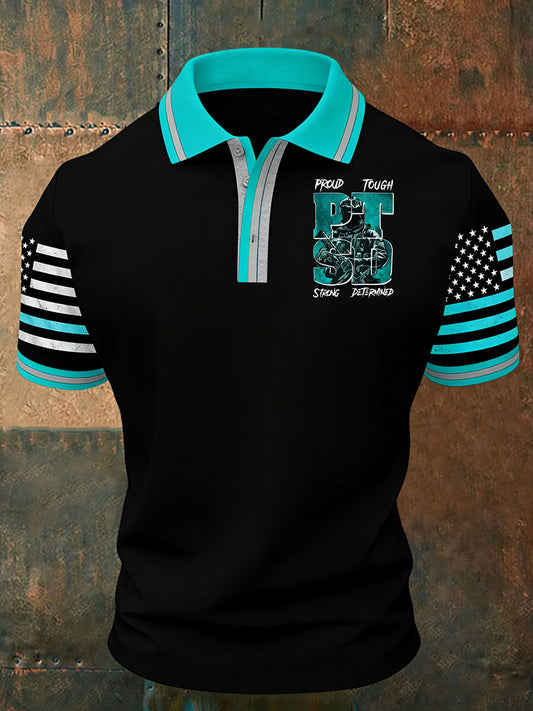 Men's PTSD Awareness Veteran Printed Casual Tops
