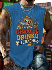Men's Funny Cinco De Drinko Bitchachos Skull Print Tank Top