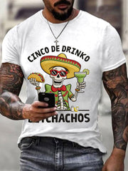 Men's Funny Cinco De Drinko Bitchachos Skull Print Tee