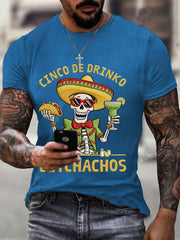 Men's Funny Cinco De Drinko Bitchachos Skull Print Tee