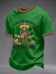 Men's Funny Cinco De Drinko Bitchachos Skeleton Print Casual Tee