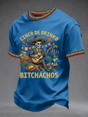 Men's Funny Cinco De Drinko Bitchachos Skeleton Print Casual Tee