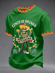 Men's Funny Cinco De Drinko Bitchachos Skull Print Tee
