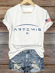 Women's Artemis II 2026 Print Casual V-Neck Tee