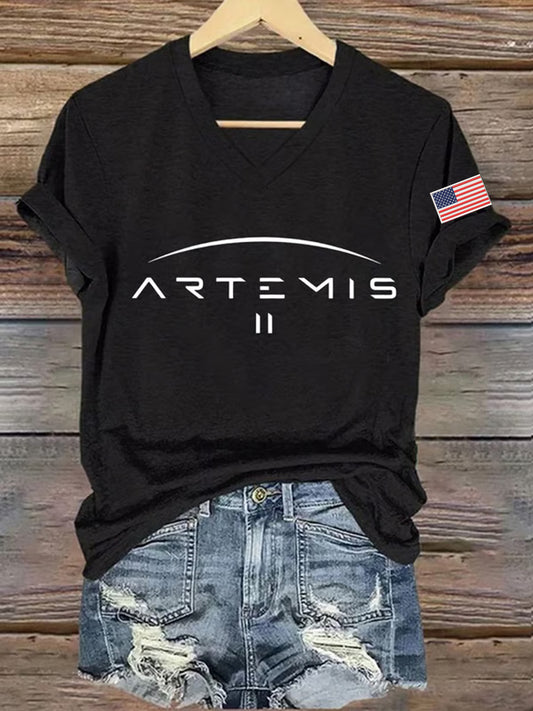 Women's Artemis II 2026 Print Casual V-Neck Tee