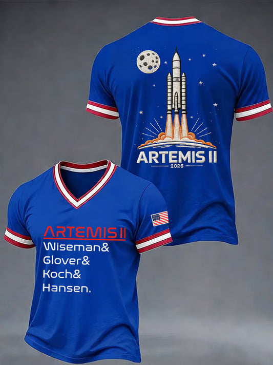 Men's Artemis II To The Moon And Beyond V-neck Short Sleeve T-shirt