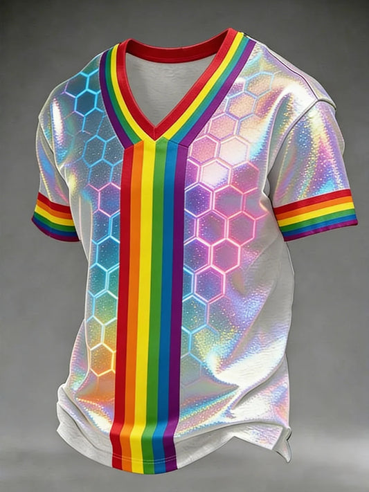 Men's LGBT Pride Month Rainbow Art V-neck Short Sleeve T-Shirt