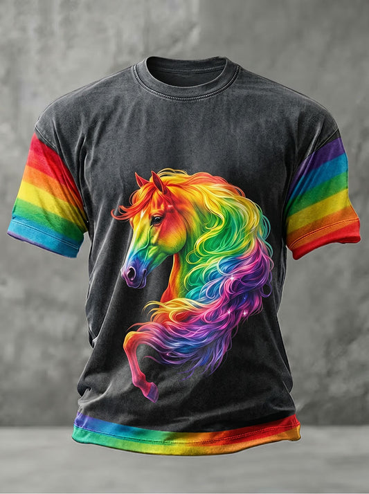 Men's Rainbow Animal Art Print Casual T-Shirt