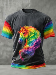 Men's Rainbow Animal Art Print Casual T-Shirt