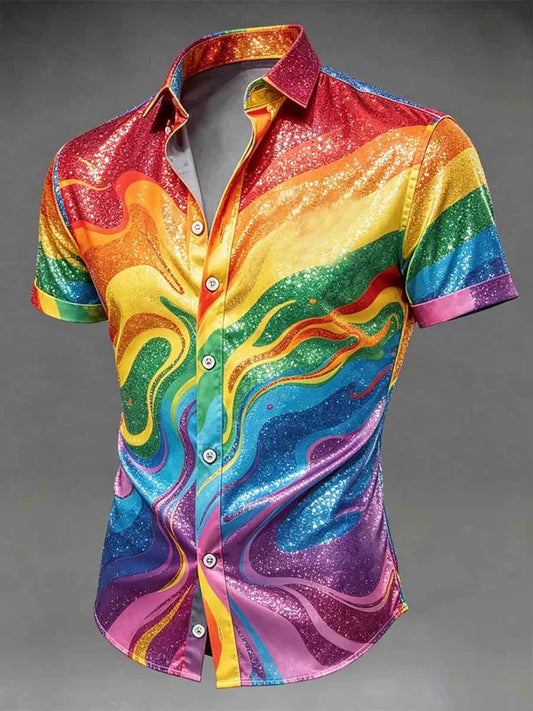Men's LGBT Pride Month Rainbow Art  Short Sleeve Shirt
