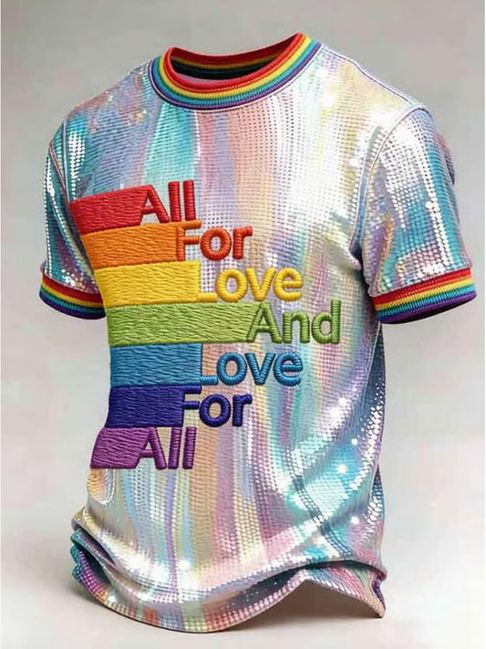 Men's LGBT Pride Month Rainbow Art  All For Love Love For All  Short Sleeve T-Shirt