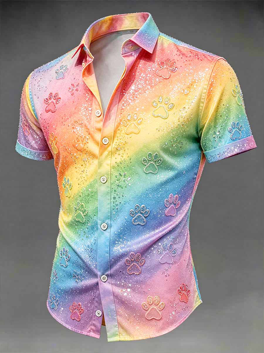 Men's Rainbow Dog Paw Short Sleeve Shirt