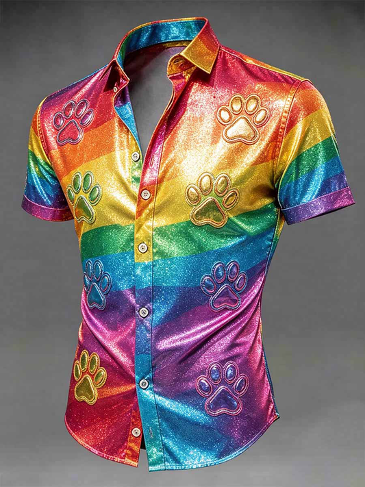 Men's Rainbow Dog Paw Short Sleeve Shirt