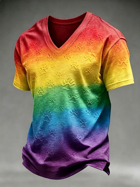 Men's Rainbow Dog Paw V-neck T-shirt