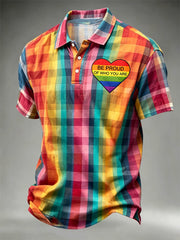 Men's Be Proud Of Who You Are Pride Month Rainbow Print Casual Polo