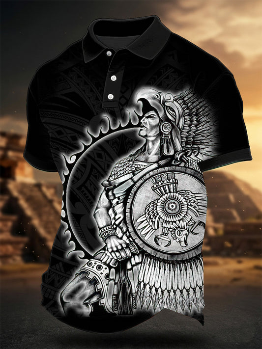 Men's Mexican Aztec Culture Print Casual Polo