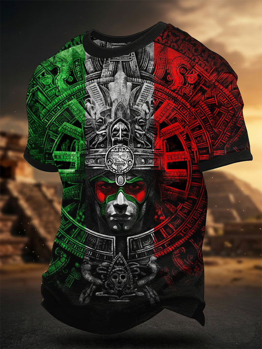 Men's Mexican Aztec Culture Print Casual Tee
