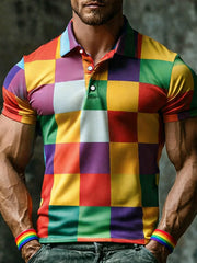 Men's LGBTQ Pride Month Rainbow Plaid Print Casual Polo
