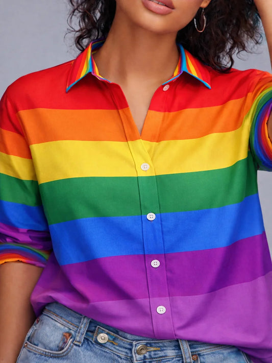Women's LGBTQ Pride Month Rainbow Print Casual Shirt