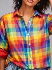 Women's LGBTQ Pride Month Rainbow Plaid Print Casual Shirt