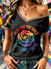 Women's Here For The Girls Gays And Theys V-neck T-shirt