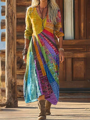 Women's Rainbow Art Printed V-neck Dress