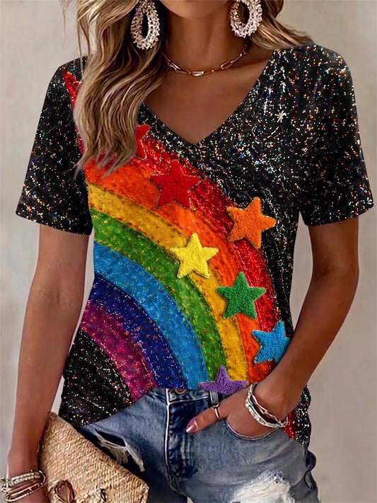 Women's Pride Month LGBT Art V-neck Short Sleeve T-Shirt