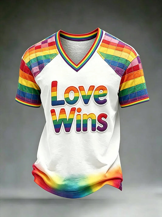 Men's Pride Month LGBT Art 'Love Wins' V-neck Short Sleeve T-shirt