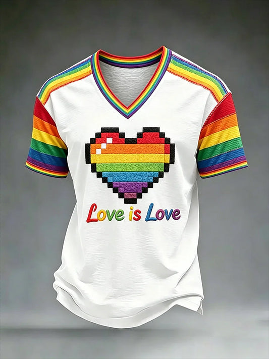 Men's Pride Month LGBT Art 'Love Is Love' V-neck Short Sleeve T-shirt