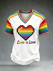 Men's Pride Month LGBT Art 'Love Is Love' V-neck Short Sleeve T-shirt