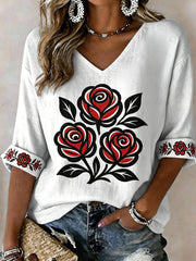 Women's Indigenous Floral Print Casual T-shirt