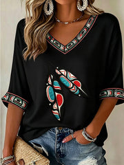 Women's Indigenous Floral Print Casual T-shirt