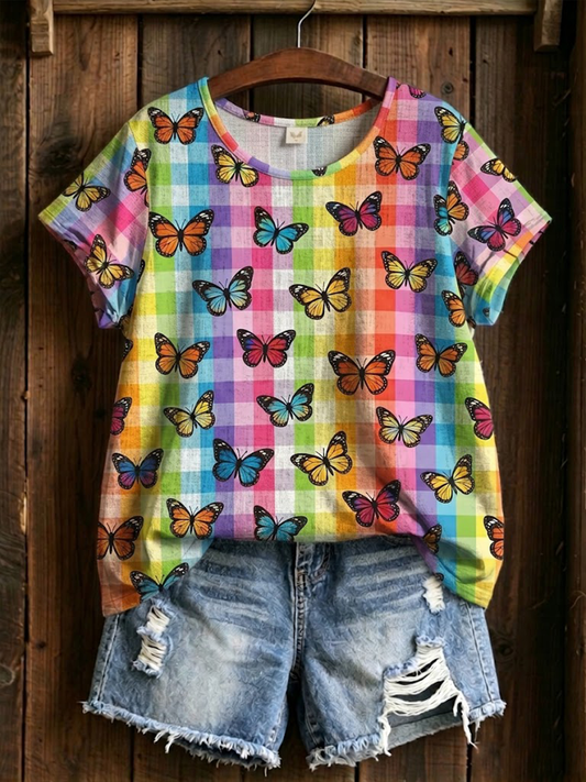 Women's Proud Moon Butterfly Linen Short-sleeved T-shirt