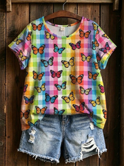 Women's Proud Moon Butterfly Linen Short-sleeved T-shirt