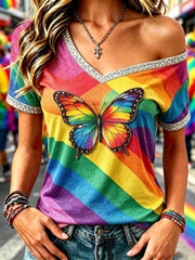 Women's Proud Moon Butterfly V-neck T-shirt