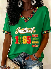 Women's Juneteenth Print Casual V-Neck Tee