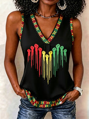Women's Juneteenth Print Casual V-Neck Vest