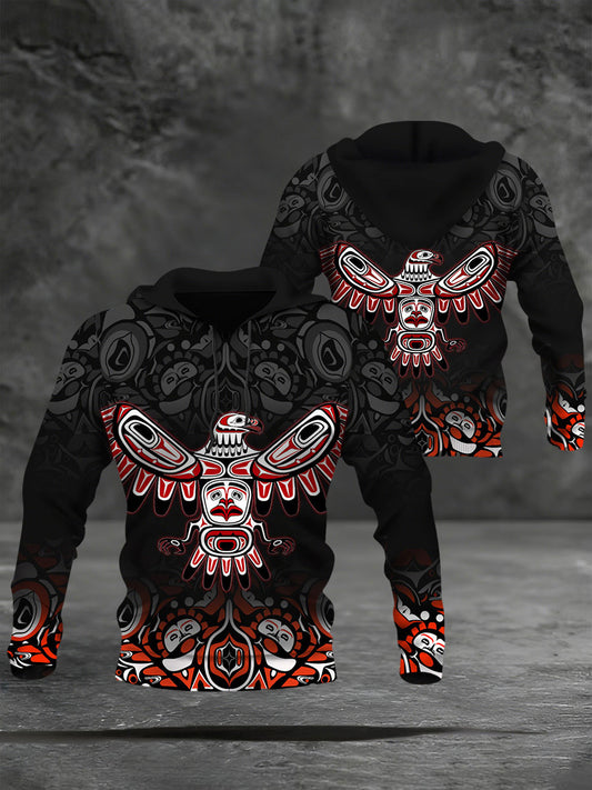 Men's Indigenous Print Casual Hoodie