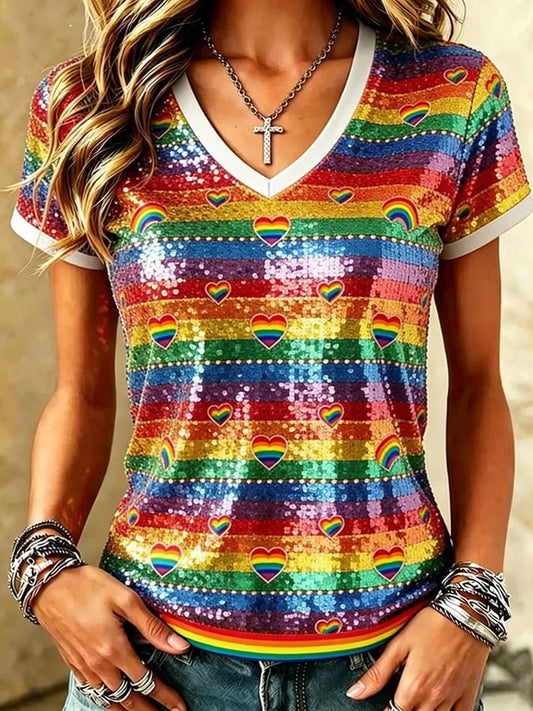 Women's Pride Month Printed V-neck T-shirt