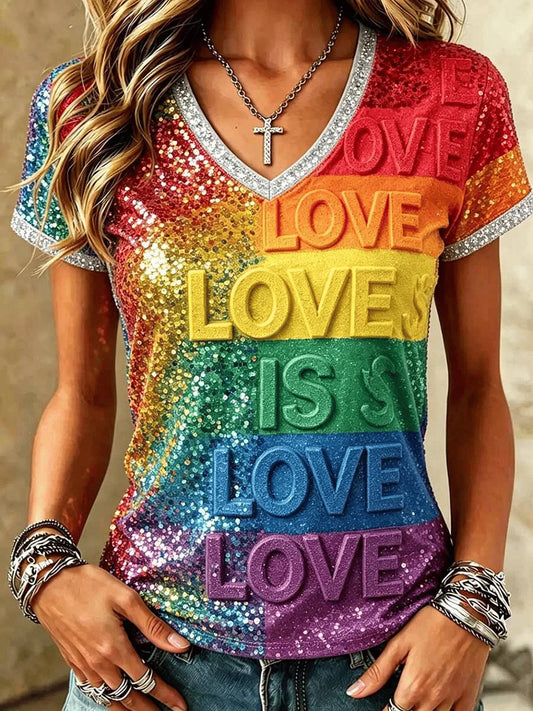 Women's Pride Month Printed V-neck T-shirt
