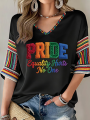 Women's Rainbow Pride Month Print Mid-length Sleeves V-Neck T-Shirt