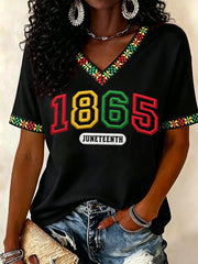 Women's Juneteenth 1865 Print Casual V-Neck Tee