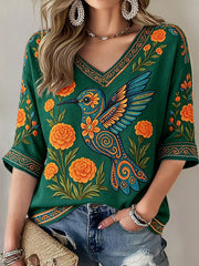 Women's Mexico Sports Lover Art Printed Linen T-shirt