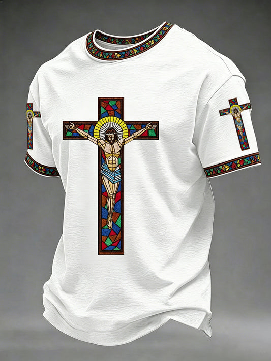 Men's Jesus Cross Print Casual Tee