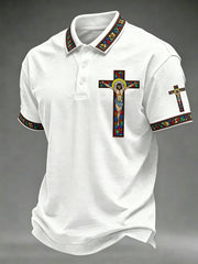 Men's Jesus Cross Print Casual Polo