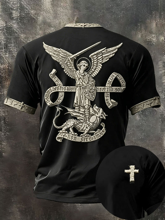 Men's Faith Saint Michael Defend Us In Battle Printed T-shirt