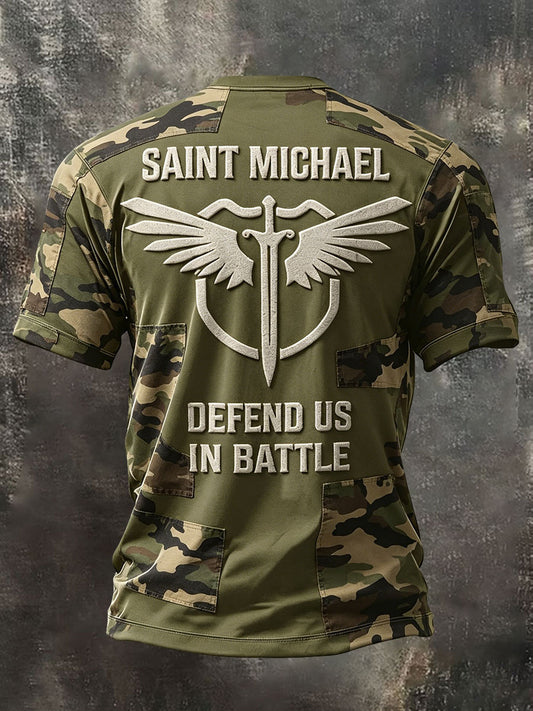 Men's Faith Saint Michael Defend Us In Battle Printed T-shirt