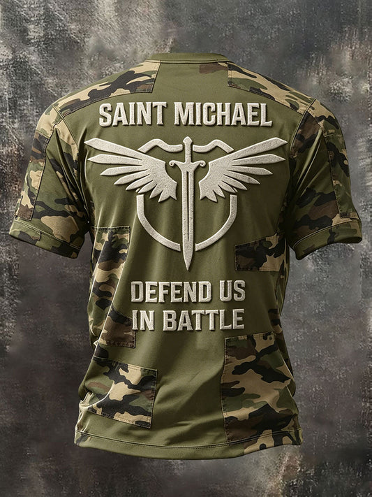 Men's Faith Saint Michael Defend Us In Battle Printed T-shirt