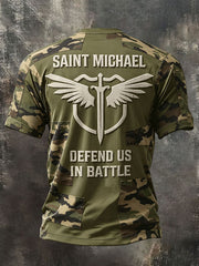 Men's Faith Saint Michael Defend Us In Battle Printed T-shirt
